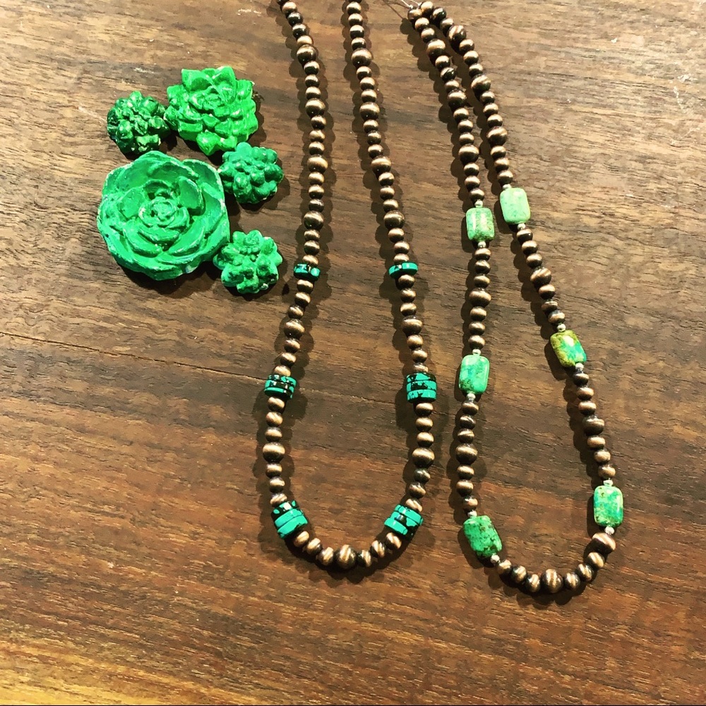 Natural Turquoise and Navajo pearl necklace